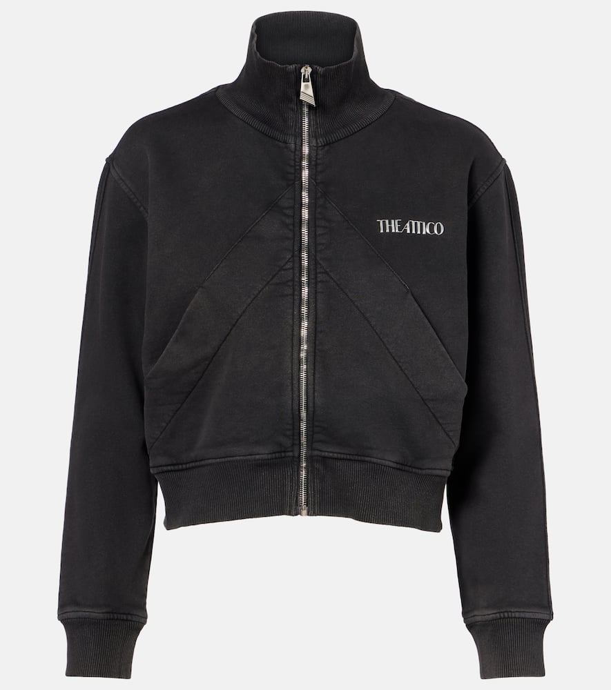 Attico Cropped Zip Fleece Ribbed Finish In Black