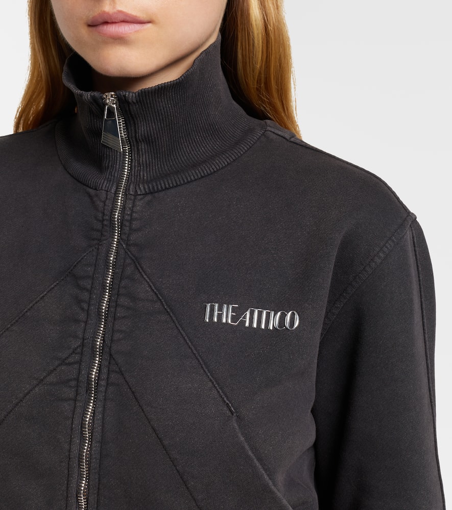 Attico Cropped Zip Fleece Ribbed Finish In Black