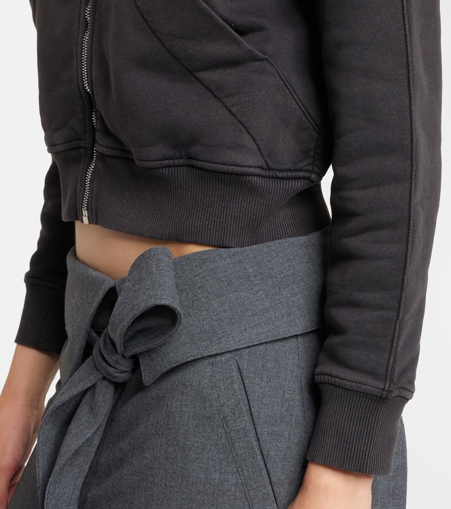 Attico Cropped Zip Fleece Ribbed Finish In Black
