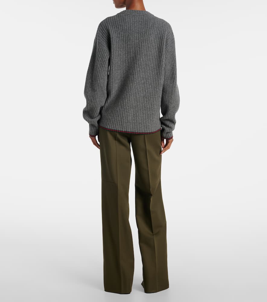 Gucci Rib Felted Wool Cardigan With Web In Gray
