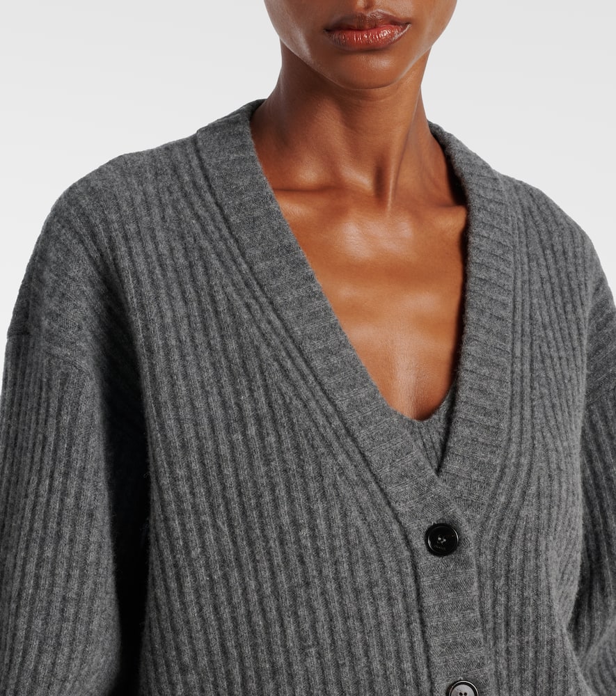 Gucci Rib Felted Wool Cardigan With Web In Gray
