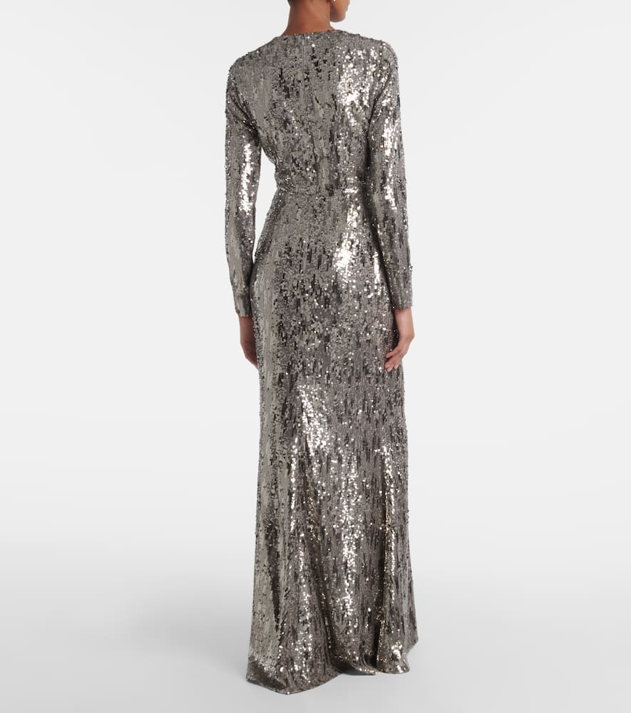 Elie Saab Sequin-embellished V-neck Maxi Dress In Gray