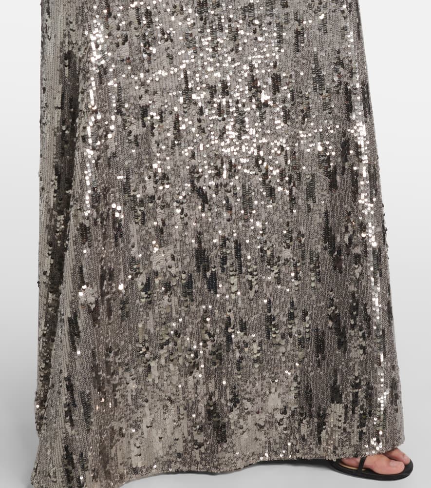 Elie Saab Sequin-embellished V-neck Maxi Dress In Gray