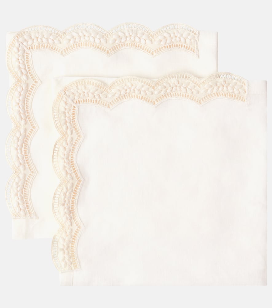 Cabana Emilia Set Of 2 Embroidered Linen Napkins In White