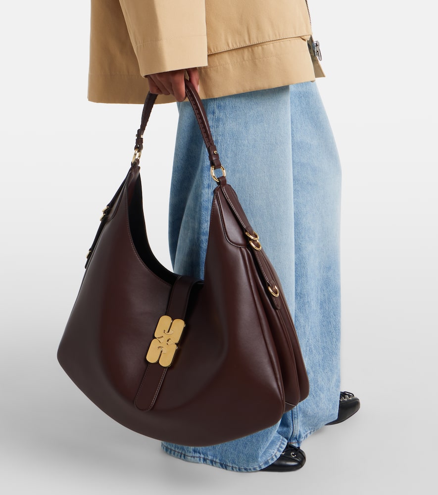 Ganni Kat Large Shoulder Bag In Brown