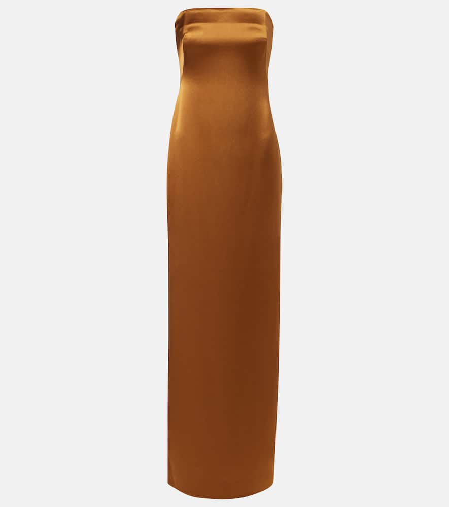 Galvan Satin Bustier Gown In Brown