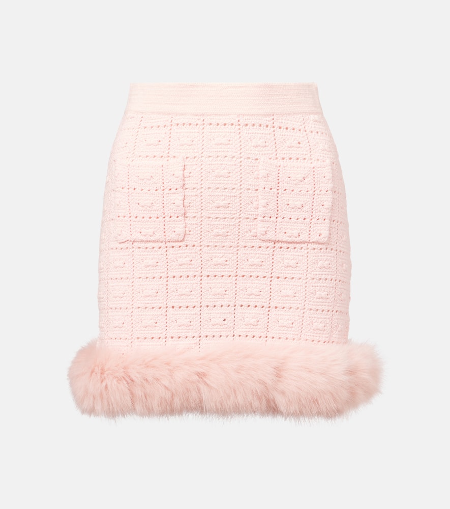 Knitted faux fur-trimmed miniskirt