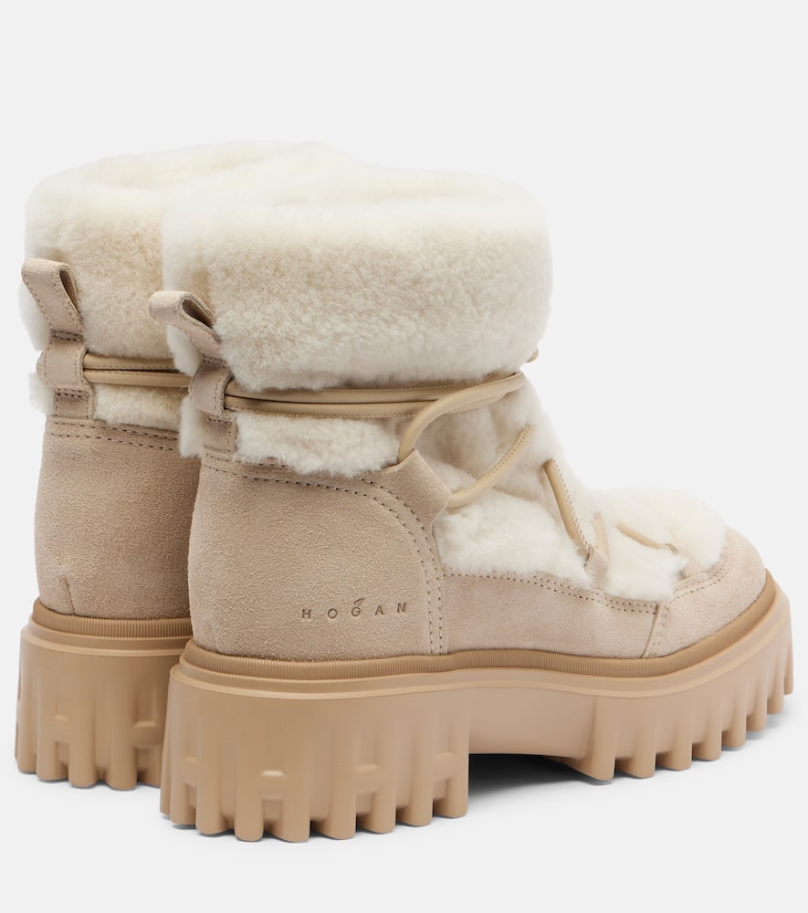 Hogan H700 Shearling-trimmed Suede Ankle Boots In Multi