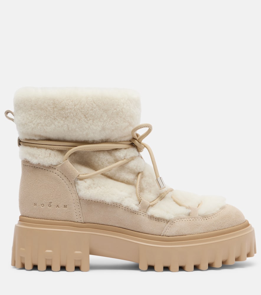 Hogan H700 Shearling-trimmed Suede Ankle Boots In Multi