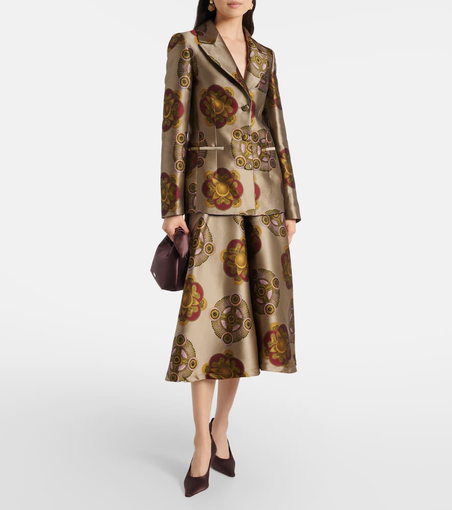 La Doublej Milano Printed Jacquard Midi Skirt In Gold
