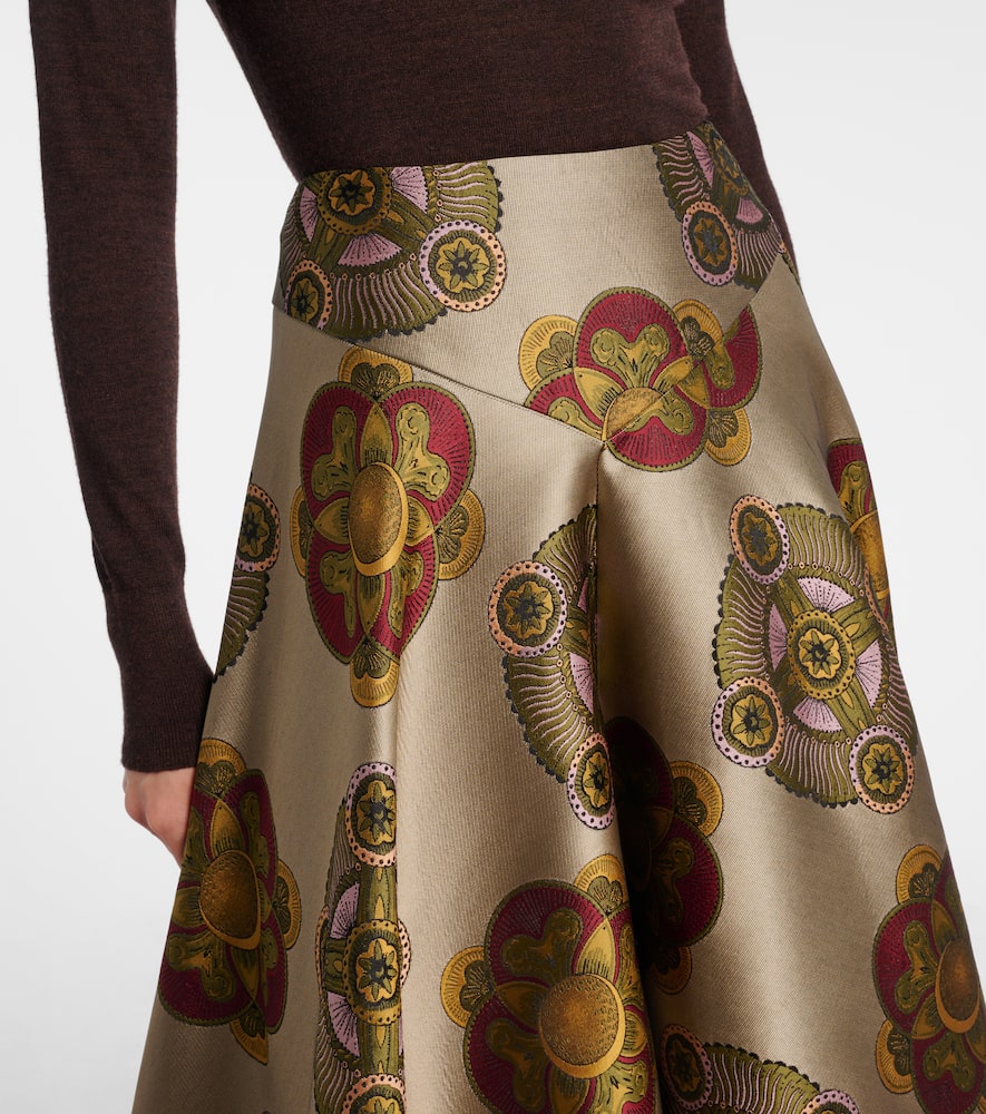 La Doublej Milano Printed Jacquard Midi Skirt In Gold
