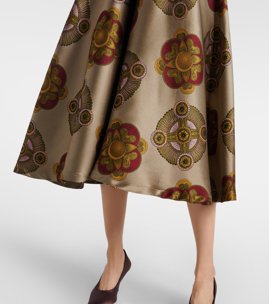La Doublej Milano Printed Jacquard Midi Skirt In Gold