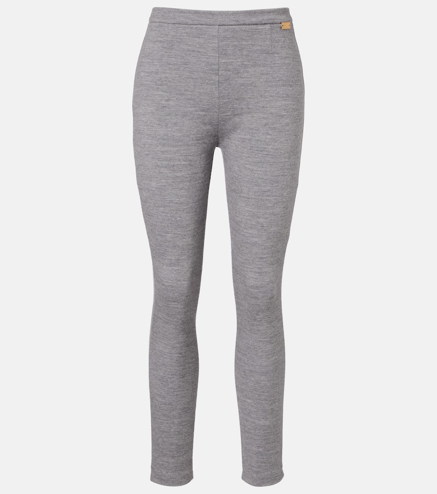Balmain Wool And Cotton-blend Leggings In Gray