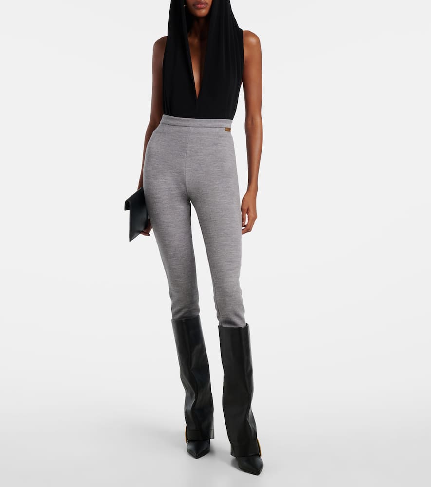 Balmain Wool And Cotton-blend Leggings In Gray