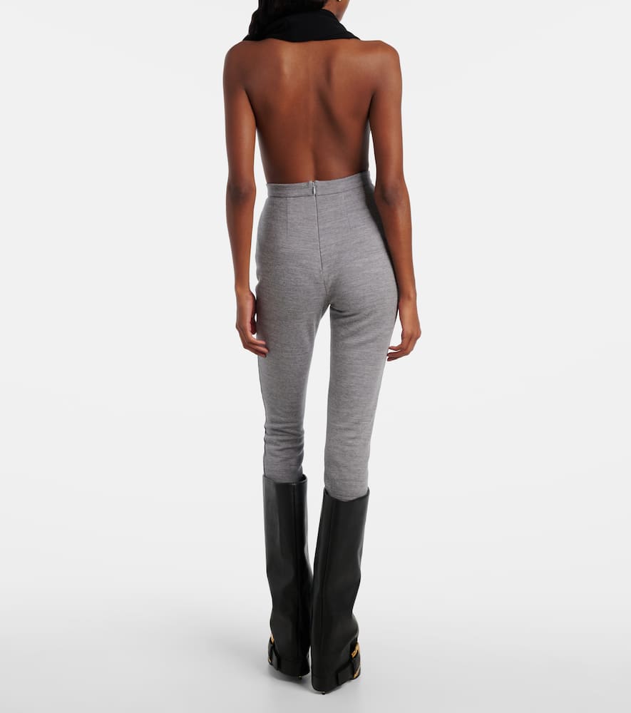 Balmain Wool And Cotton-blend Leggings In Gray
