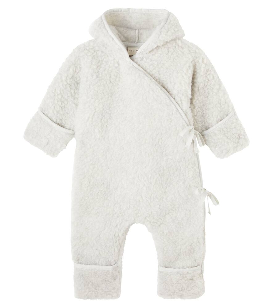 Binibamba Baby Hooded Wool Onesie In Gray