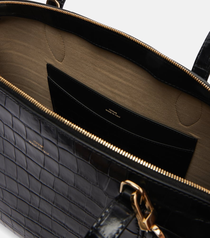 Totême Lounge Medium Croc-effect Leather Tote Bag In Black