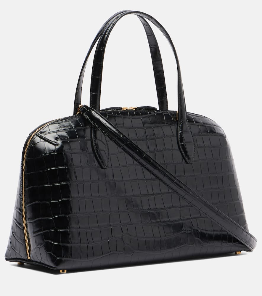Totême Lounge Medium Croc-effect Leather Tote Bag In Black