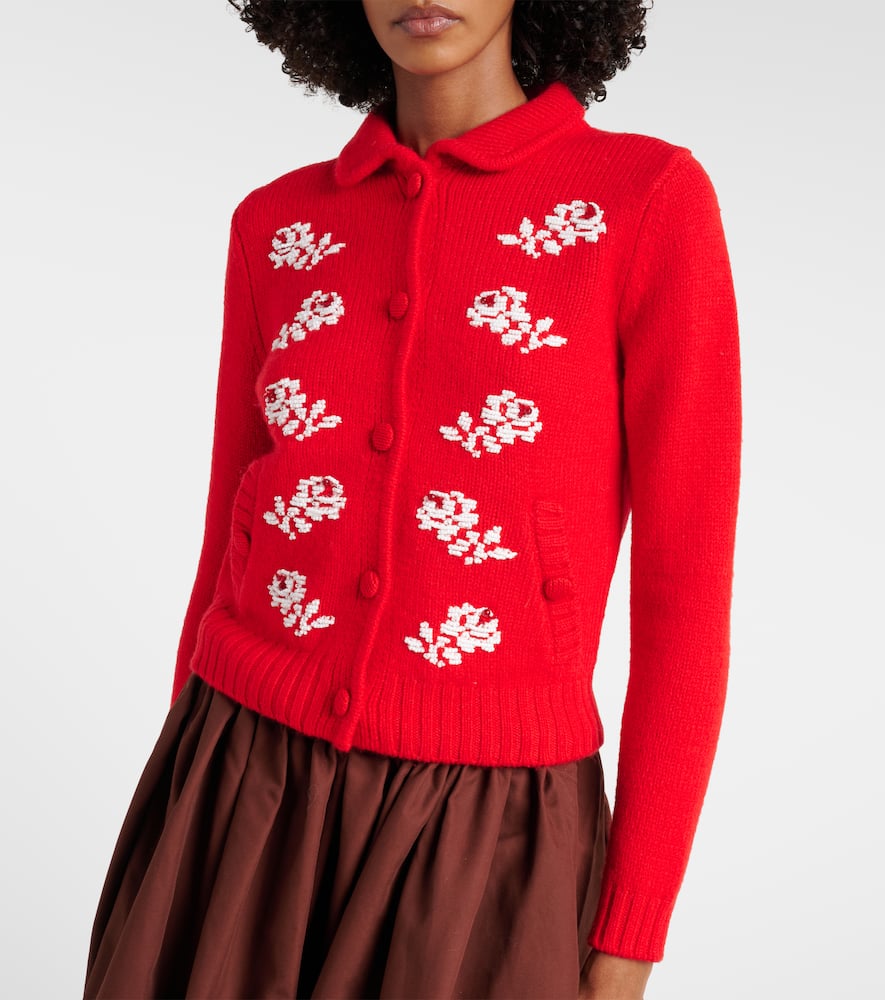 Shushu-tong Beaded Wool Cardigan In Red