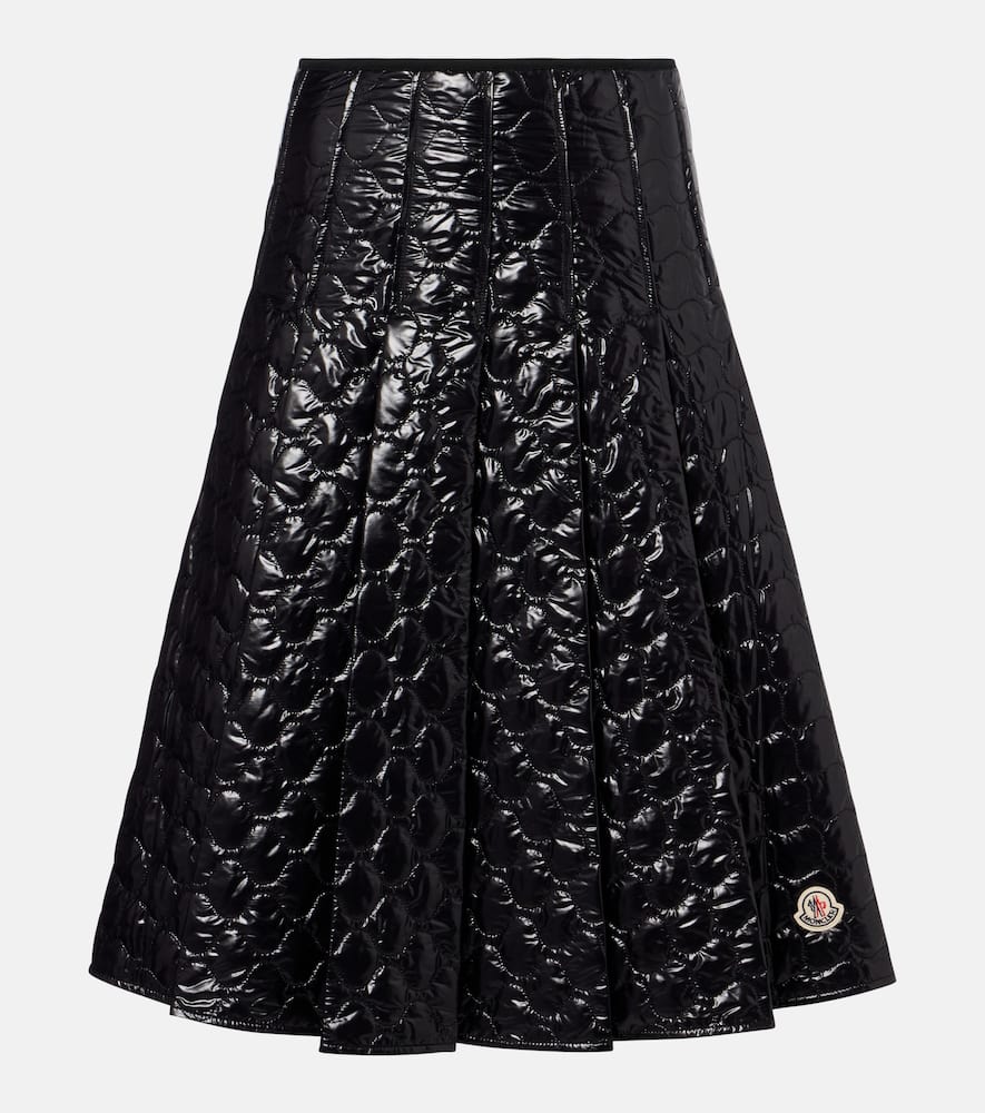 Moncler Gonna Quilted Pleated Shell Midi Skirt In Black
