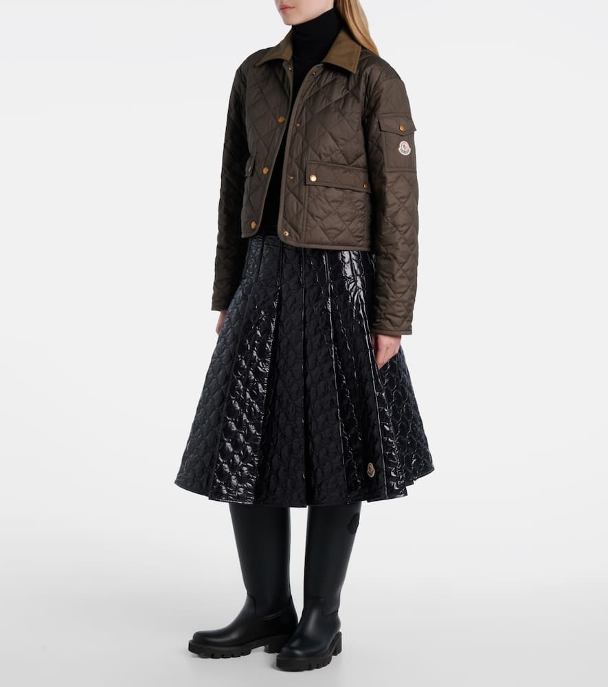 Moncler Gonna Quilted Pleated Shell Midi Skirt In Black