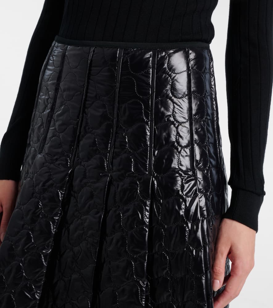 Moncler Gonna Quilted Pleated Shell Midi Skirt In Black
