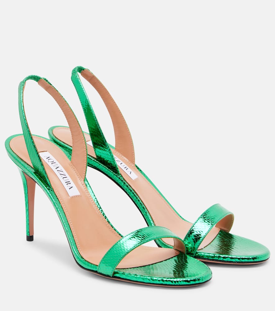 Aquazzura So Nude 85 Snake-effect Leather Sandals In Green