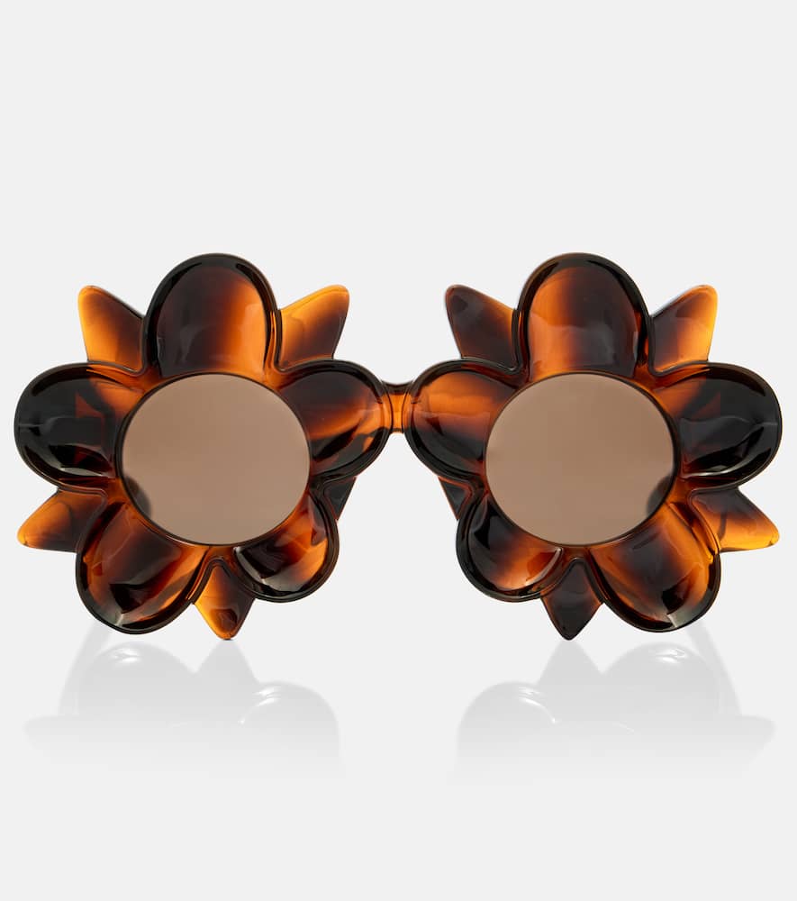 Bottega Veneta Peggy Flower Round Sunglasses In Brown