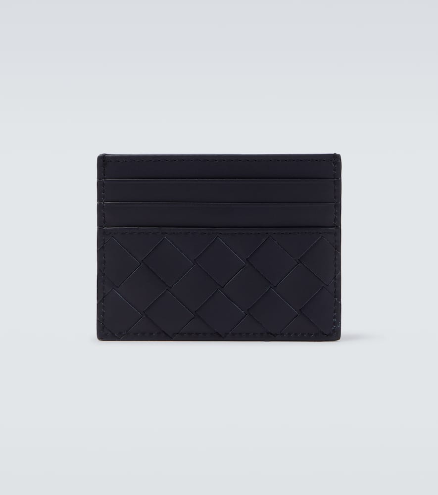 Bottega Veneta Intrecciato Leather Card Holder In Blue