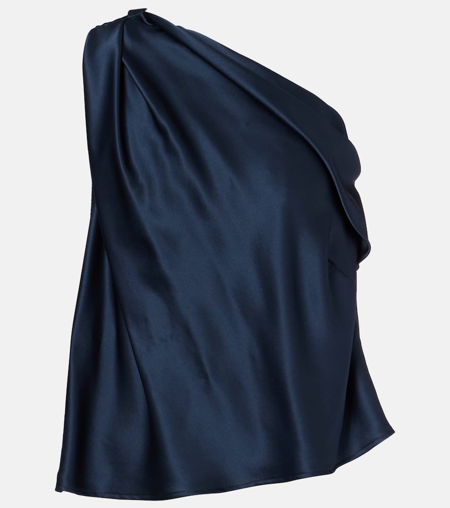 The Sei One-shoulder Silk Satin Top In Blue