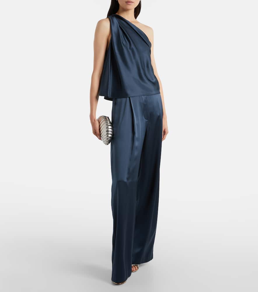 The Sei One-shoulder Silk Satin Top In Blue