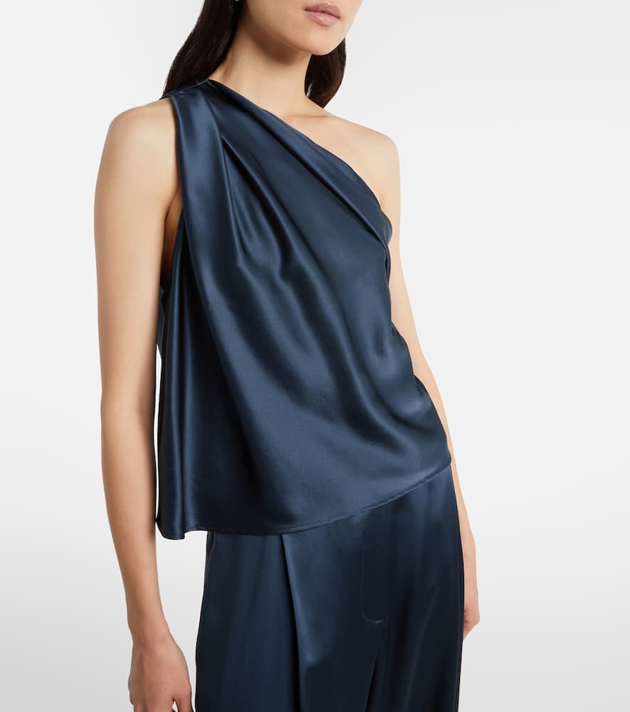 The Sei One-shoulder Silk Satin Top In Blue