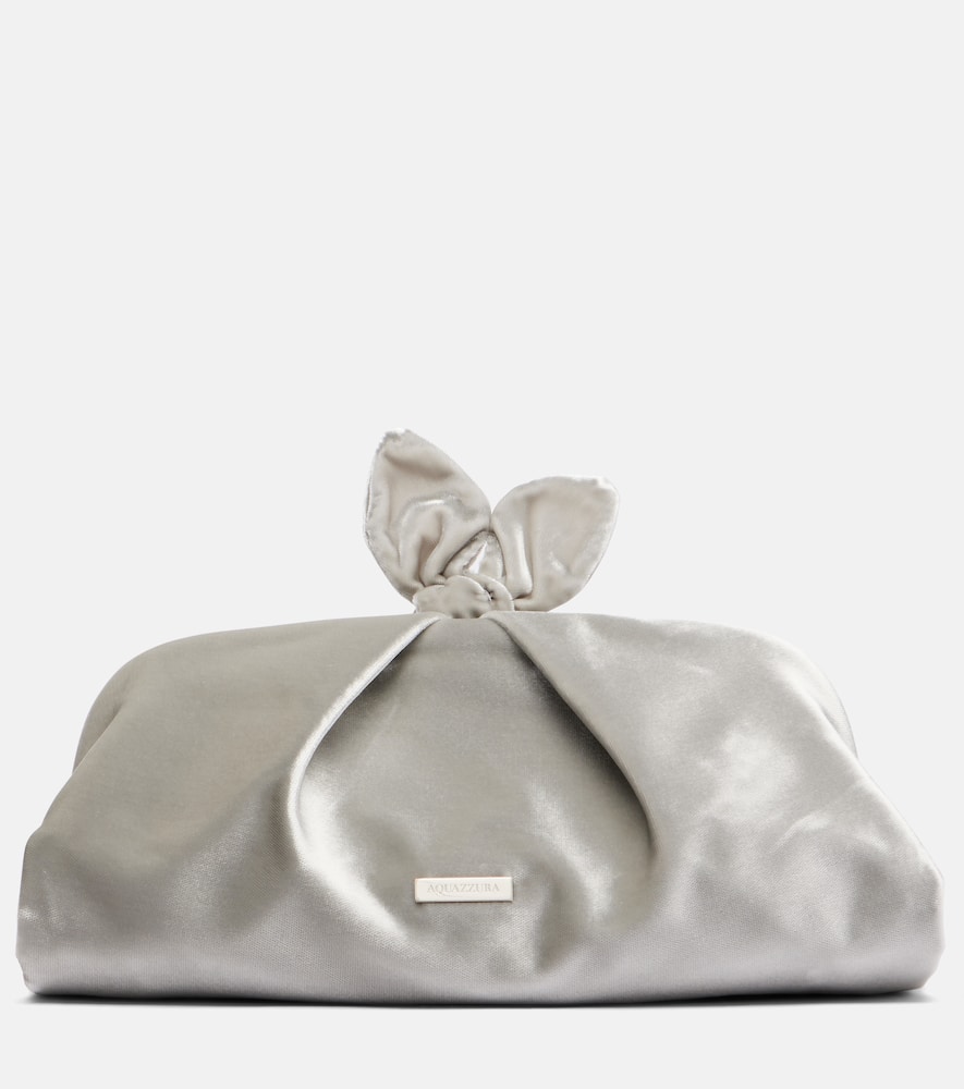 Aquazzura Bow Tie Small Velvet Clutch In Silver