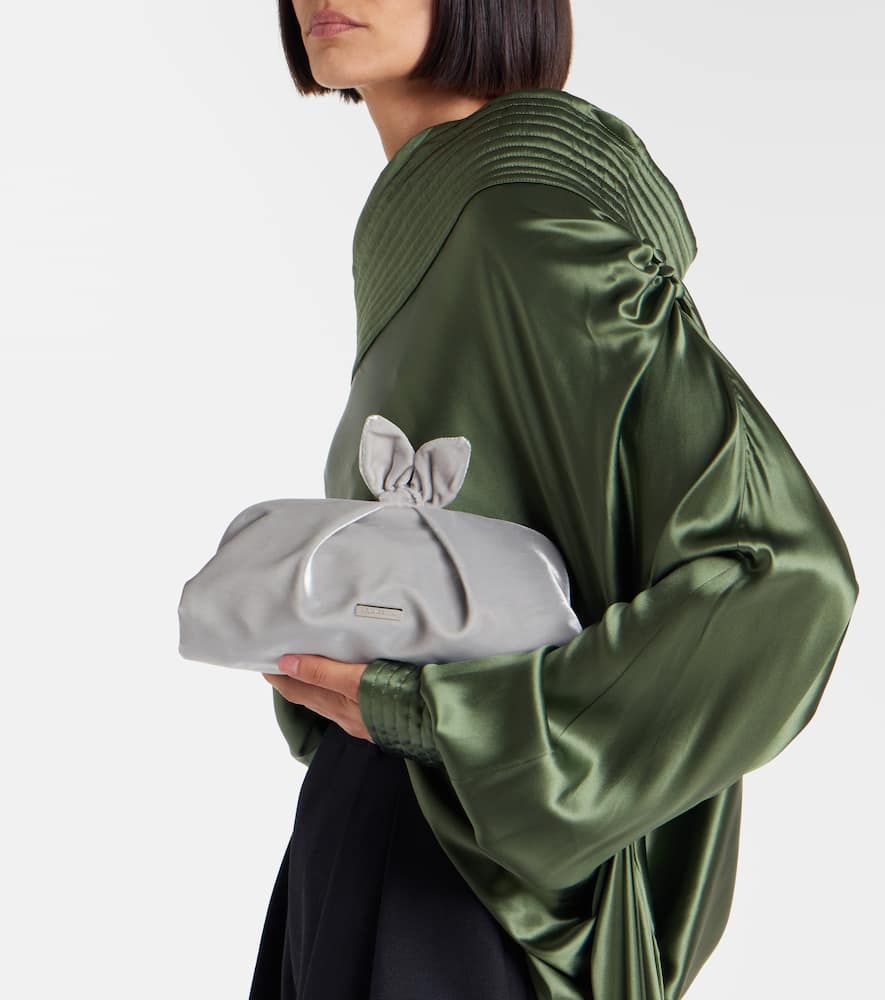 Aquazzura Bow Tie Small Velvet Clutch In Silver