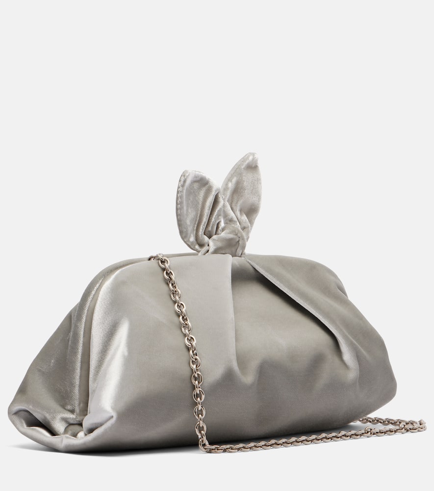 Aquazzura Bow Tie Small Velvet Clutch In Silver