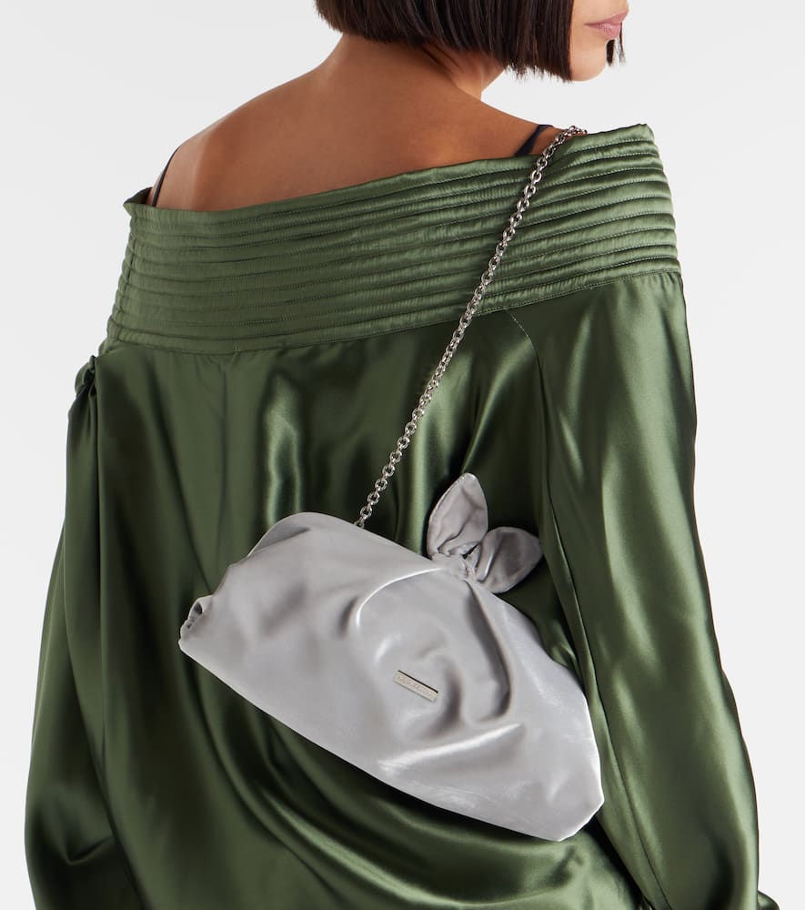 Aquazzura Bow Tie Small Velvet Clutch In Silver