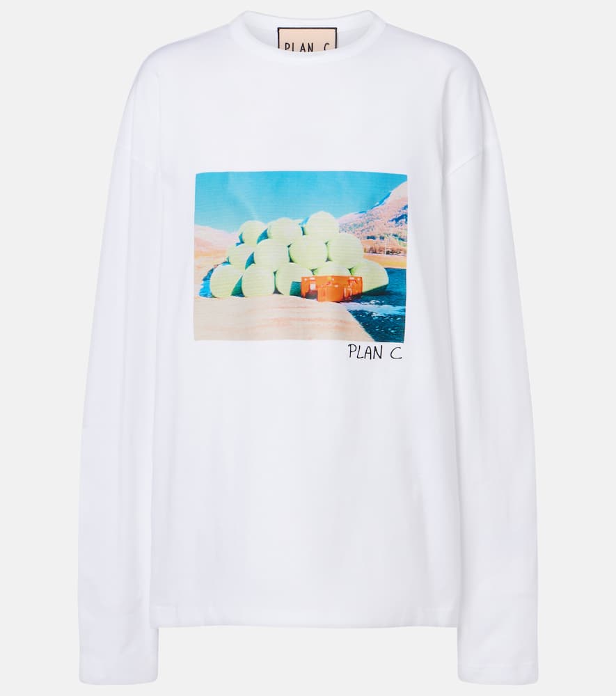 Plan C Printed Cotton Jersey T-shirt In White