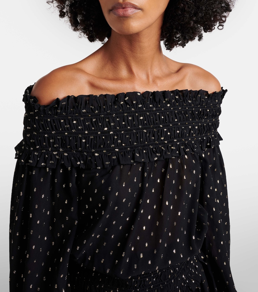  Self-portrait Self-portrait Shirred Metallic-effect Off-shoulder Top 