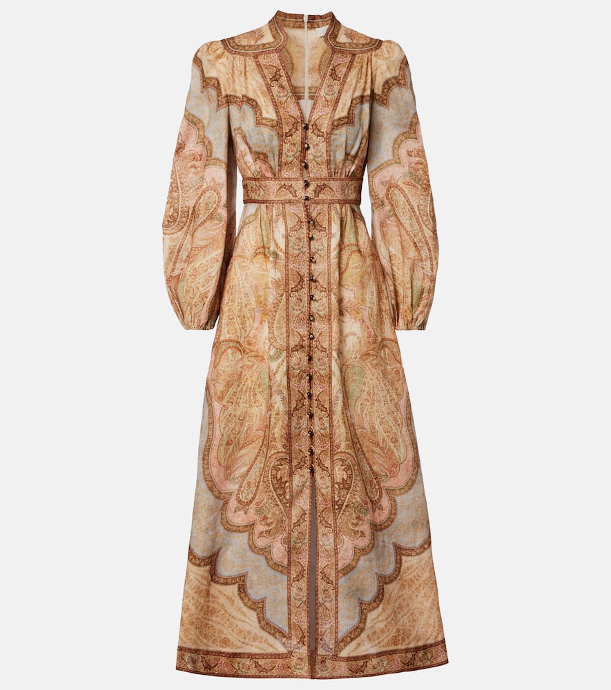 Zimmermann Wanderlust Printed Linen Shirt Dress In Animal Print