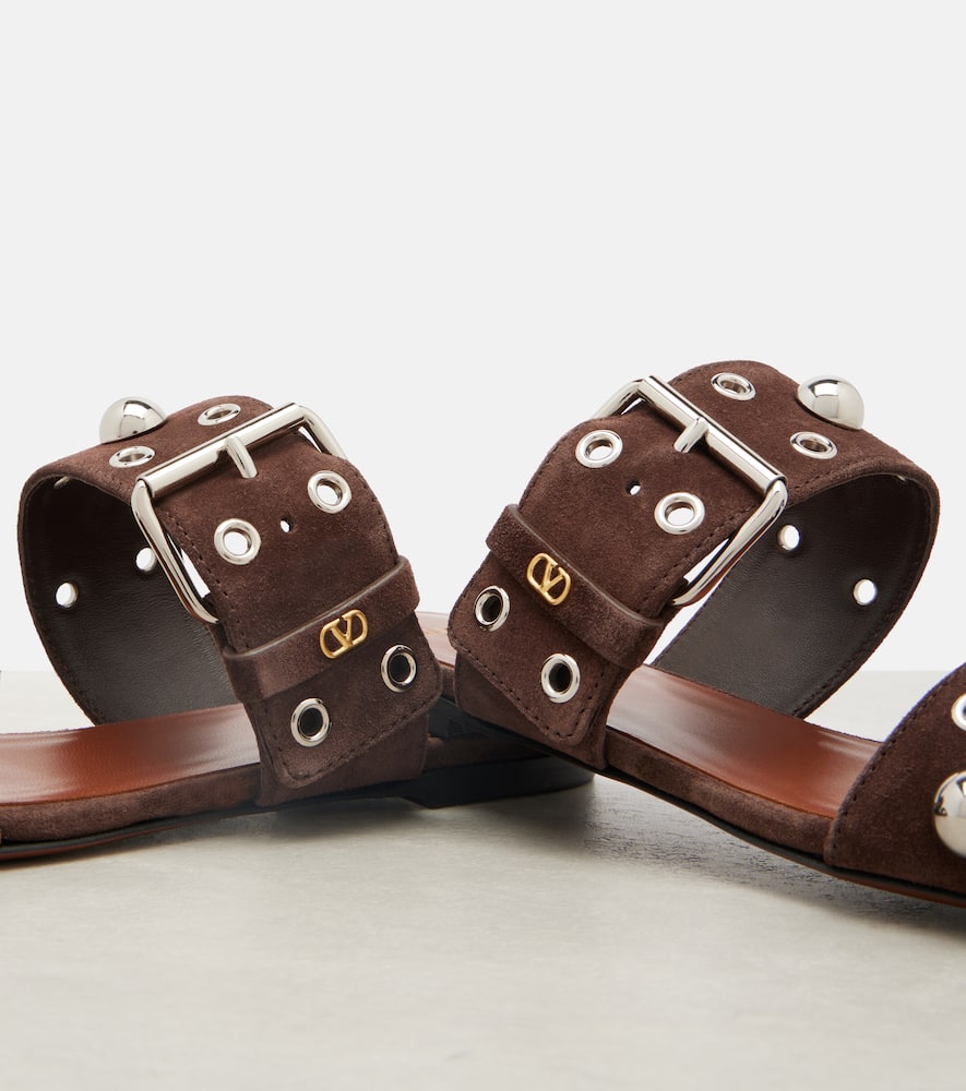 Valentino Nellcote Studded Suede Sandals In Brown
