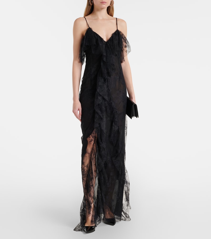 Blumarine Ruffled sheer lace gown