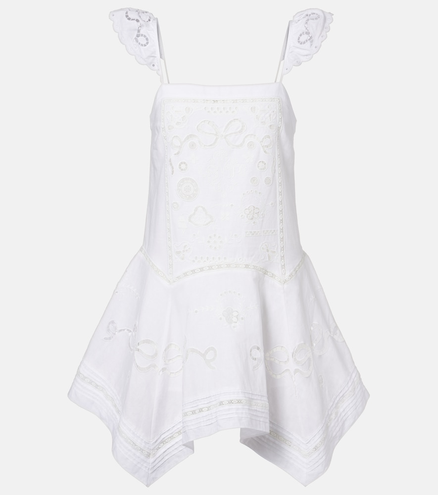 Self-Portrait Women's White Embroidered Linen And Cotton Poplin Minidress UK Size 8 - Mytheresa