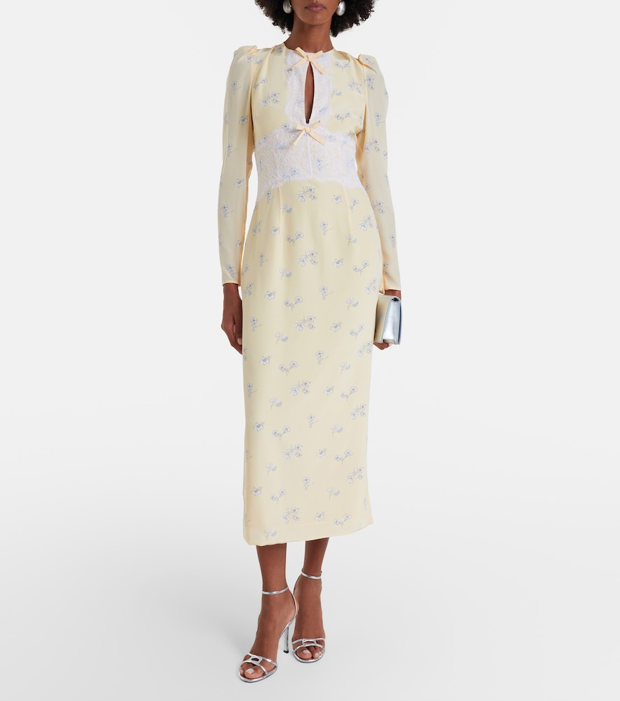 Alessandra Rich Lace-trimmed floral silk midi dress