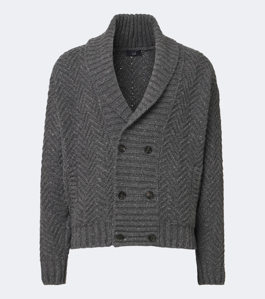 Dunhill Double-breasted Chevron-knit Cashmere Cardigan In Gray