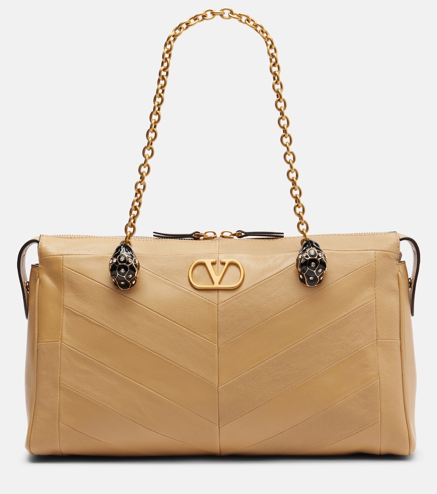Valentino Garavani Panthea Vlogo Leather Shoulder Bag In Nude