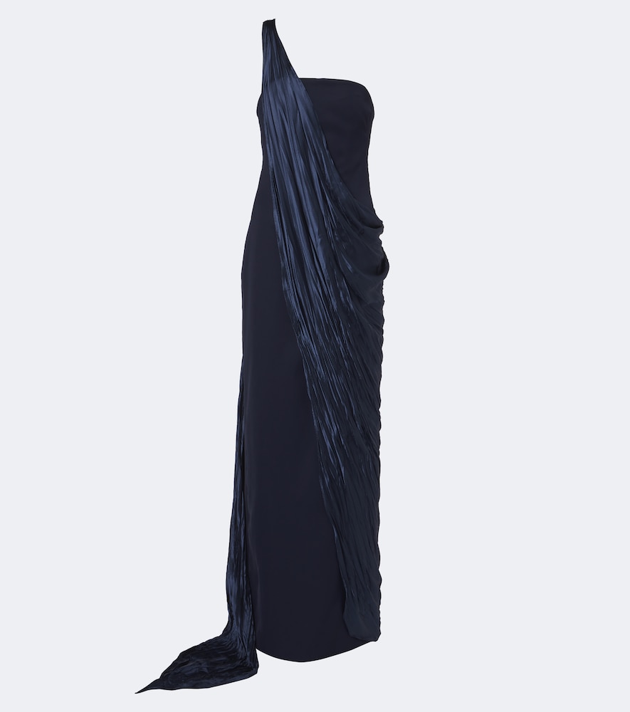 Marmar Halim Caped Bustier Gown In Blue