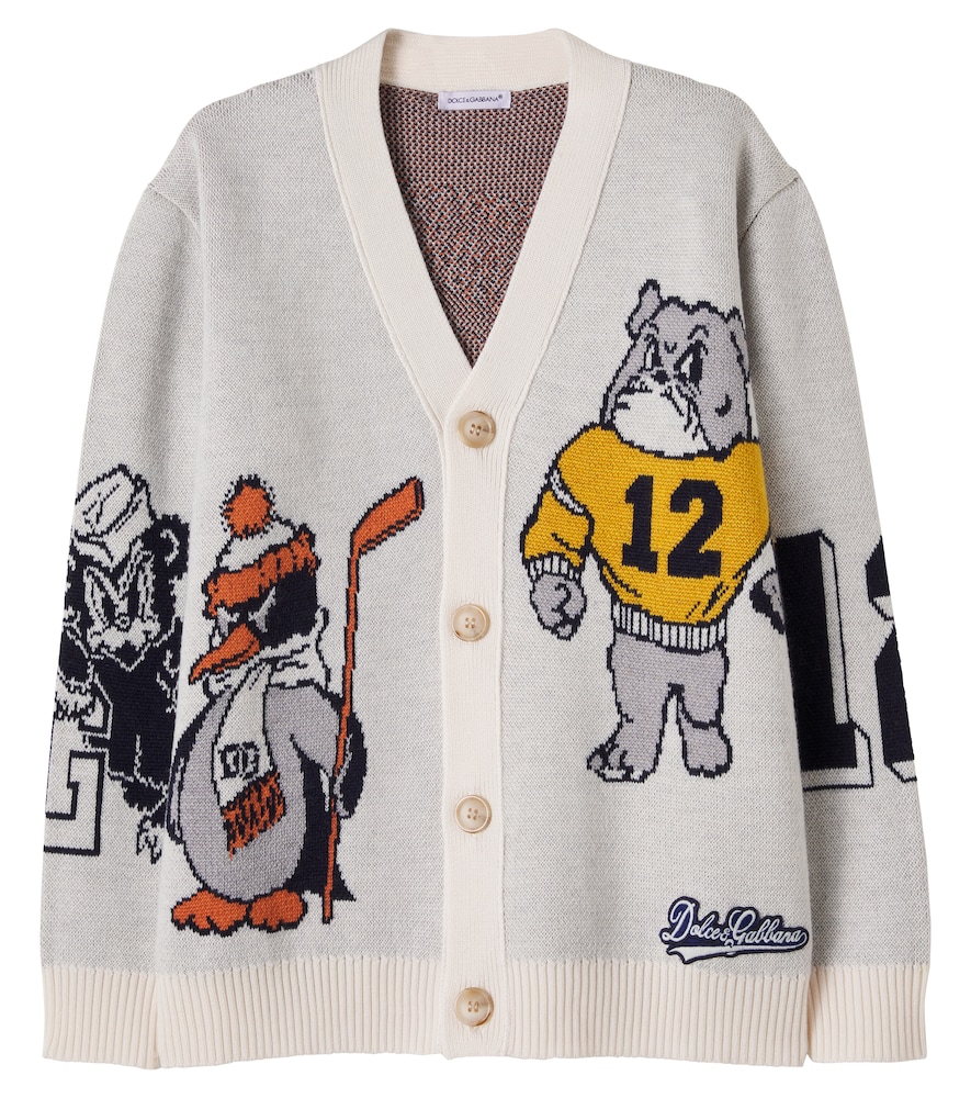 Pullover in jacquard di lana e cotone con logo