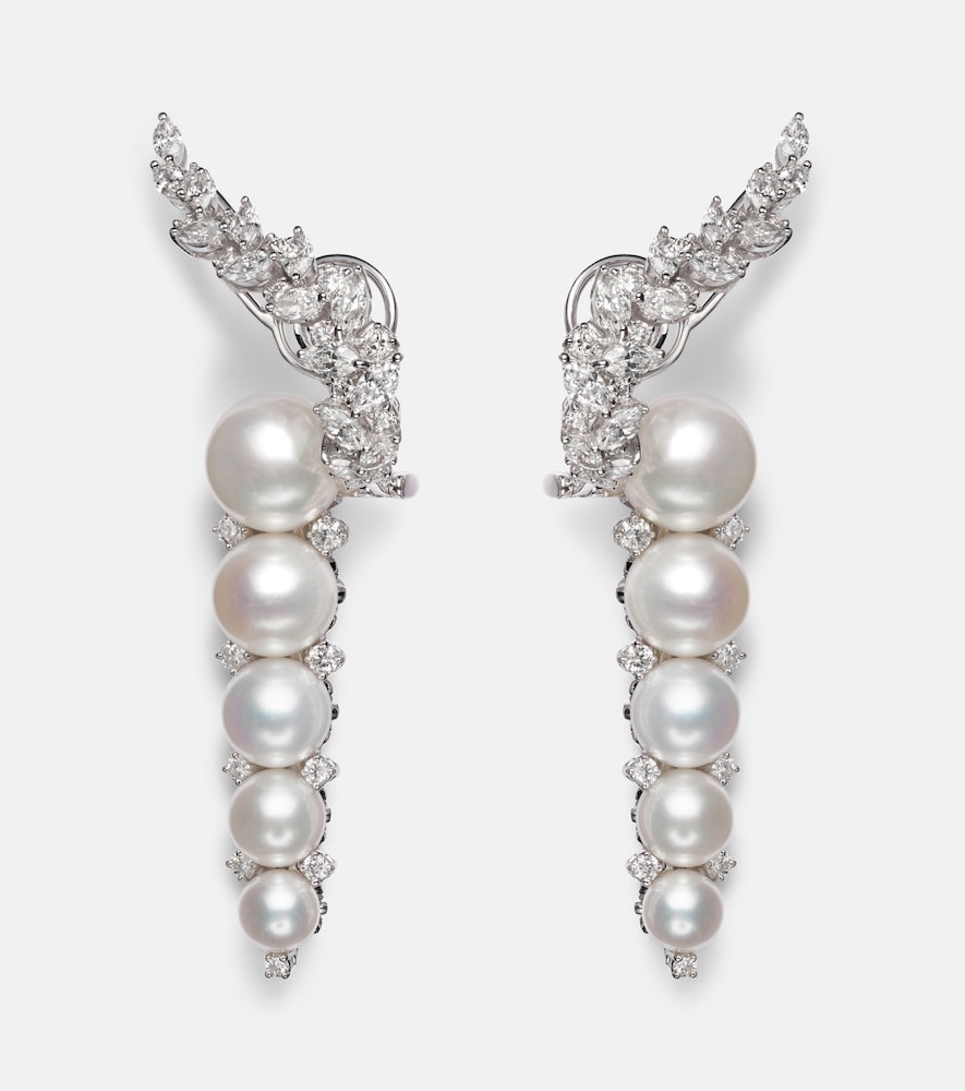 Orecchini Pearlescent in oro bianco 18kt con diamanti e perle
