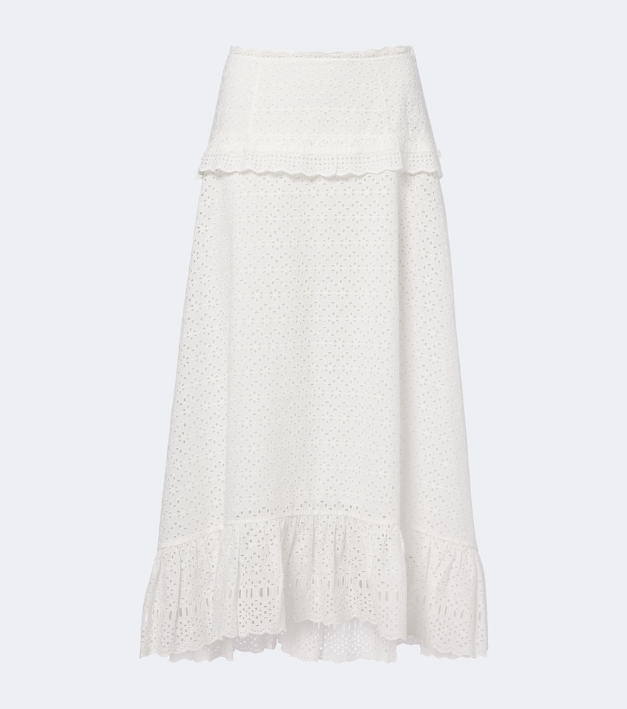 Ulla Johnson Violetta Broderie Anglaise Midi Skirt In White