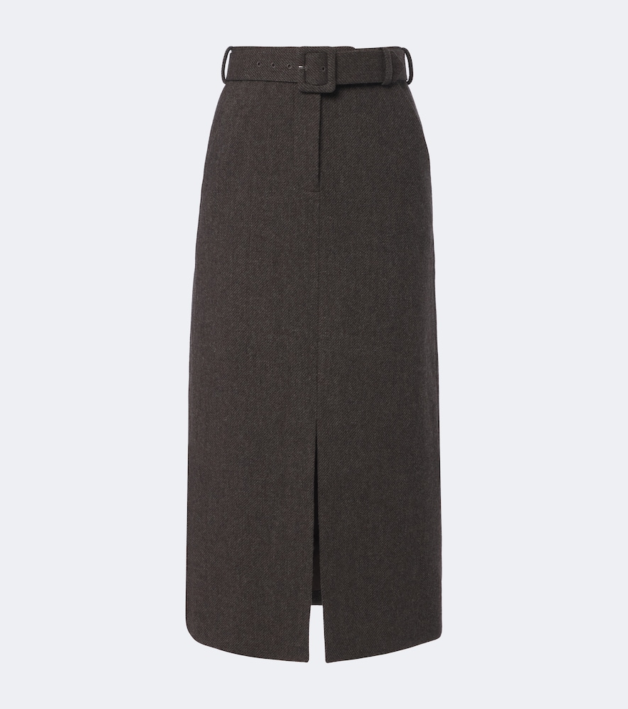 Self-portrait Wool And Cashmere-blend Midi Skirt In Brown